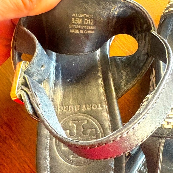 Tory Burch Reena Wedge Dark Navy and White Sandals Size Medium 8.5 - Picture 9 of 10